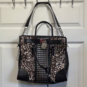 Michael Kors Black and Brown Studded Shoulder Bag